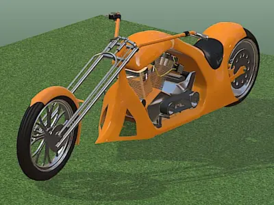 Custom Built Pro Street Harley Chopper - High Poly 3D model