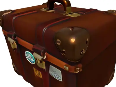 Vintage Brown Leather Travel Trunk Low-poly 3D model