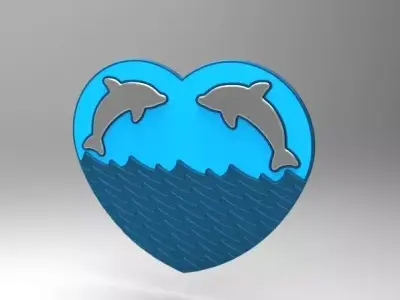 Dolphins in heart Low-poly 3D model