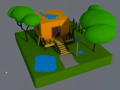 LOW POLY HOME house on island 3D model