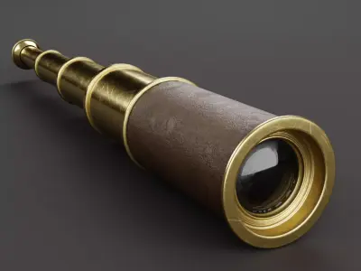 Vintage Brass Spyglass Low-poly 3D model