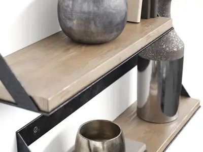 Pottery Barn Trenton Aged Wood And Iron Shelves 3D model