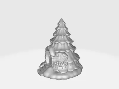 Cozy Snowy Tree Cabin Winter Christmas Tree House 3D print model