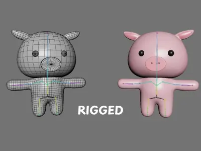 Chubby Pig Animated for Games  Low-poly 3D model