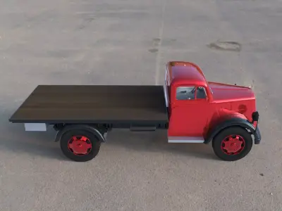 Vintage Flatbed Truck Low Poly PBR 3D Model Low-poly 3D model