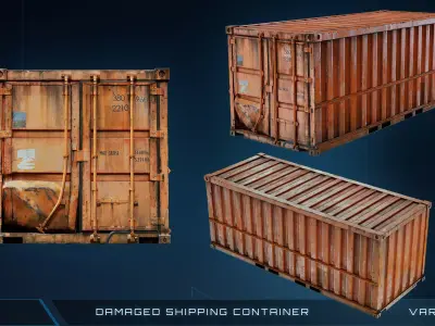 Damaged Shipping Container Game ready PBR - Unreal Shader Low-poly 3D model