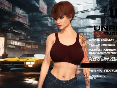 Tattoo girl full rigged - game ready - animated Low-poly 3D model