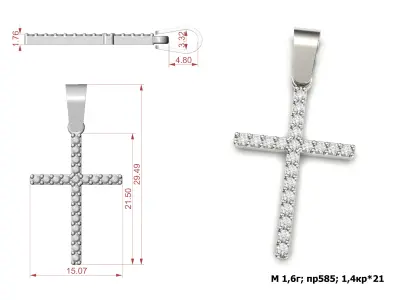 G0488 gold diamond cross pendant 3D print model