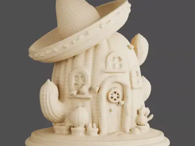 Fantasy Decorative Cactus House 3d print and game ready Low-poly 3D model