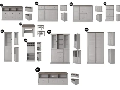 3D Furniture Collection in colonial style in white wood color