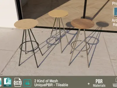 PBR Various Options Bar Chair Design - Lumion - UE4 Low-poly 3D model