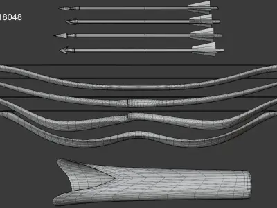 Collection of bows with arrows and quiver Low-poly 3D model