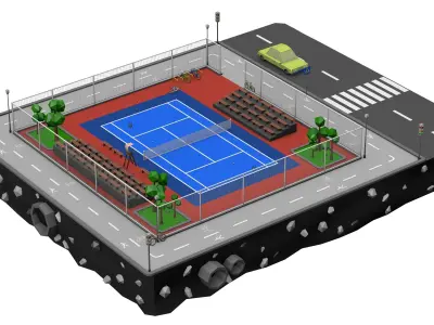 Tennis Court Low Poly 3d Model Low-poly 3D model