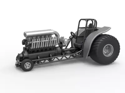 Mini Rod pulling tractor with V12 engine Scale 1 to 25 3D print model