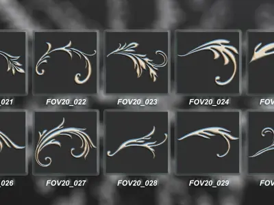 94 Ornamental Elements Brush  Alpha  3D Model Vol 20 Low-poly 3D model