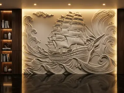 modern panel wall decor set wall relief mural CNC 148 3D model