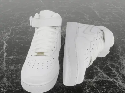 NIKE AIR FORCE 1 MID WHITE 3D SHOES Low-poly 3D model