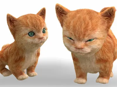 Fur Cute Cat kitten yellow animated Low-poly 3D model