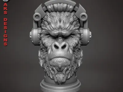 Gorilla with Headphone 1 Penstand cum flowerpot art 3D print model