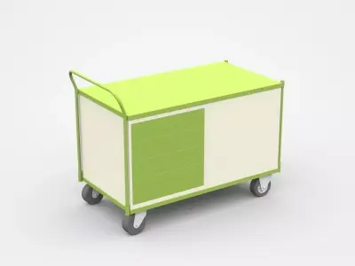 Green Tool Cart On Wheels 3D model