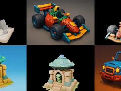 Stylized Car Advanced model bundle 1 pack 100 glb 3D model