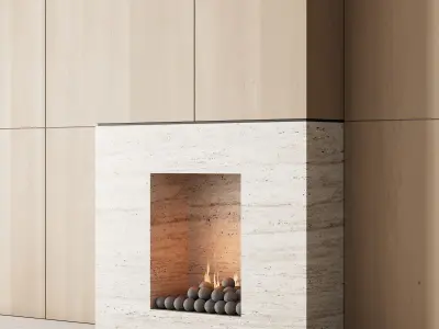 159 fireplace decorative wall kit 05 minimal wood travertine 00 3D model