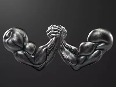 3D model Arm-Wrestling two metal hands holding each 3D print model