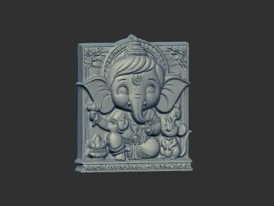 Cute Ganesha Bas-Relief Artwork STL File for 3D Printing 3D print model