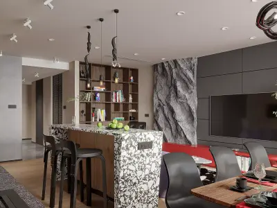 Luxury living and dining room interior 3D model buy