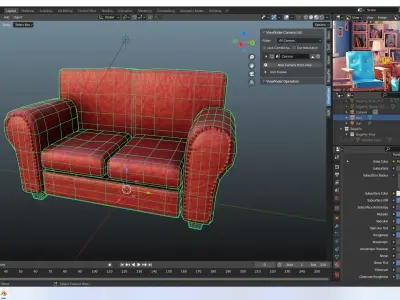 Red Sofa Free low-poly 3D model