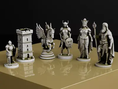 Olympus Gods Chess Pieces  Poseidon Athena Pegasus Ancient Greek 3D print model