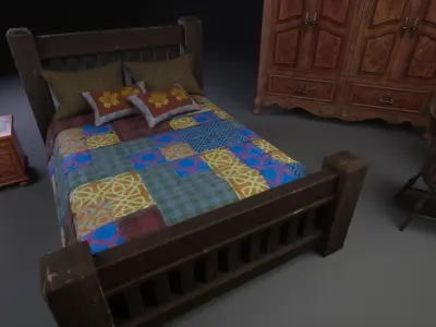 Unreal Engine 5 - Rustic bedroom furniture Low-poly 3D model