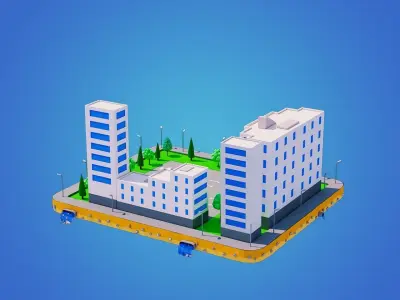 Low Poly City Block Low-poly 3D model