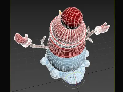 snowman in a red hat and scarf  high-poly 3D model