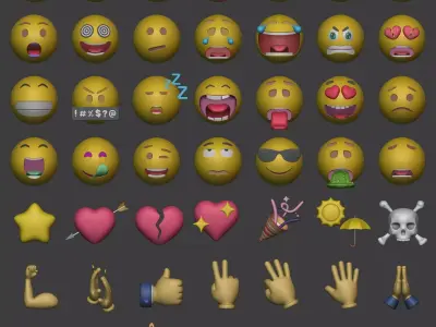 Cartoon Smiley - Emoji - Icon - Hand Sport Music Pack Collection Low-poly 3D model