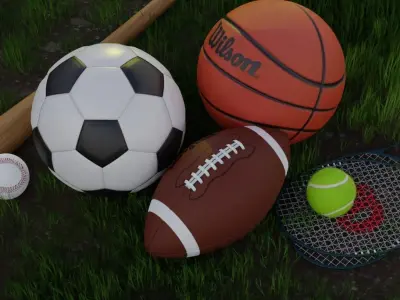 Baseball bat and ball Low-poly 3D model