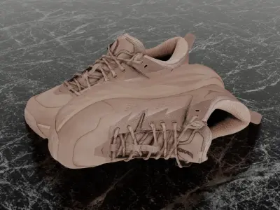 HOKA ONE ONE KAHA LOW GTX TAUPE BUNGEE CORD 3D SHOES Low-poly 3D model