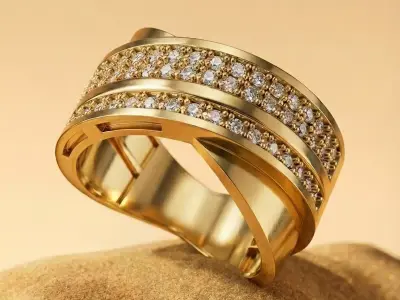 Double Row Pave Crossover Ring  FREE Earrings 3D print model