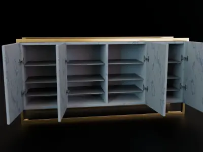 Elegant Marble and Gold Shoe Rack - 3D Model 3D model