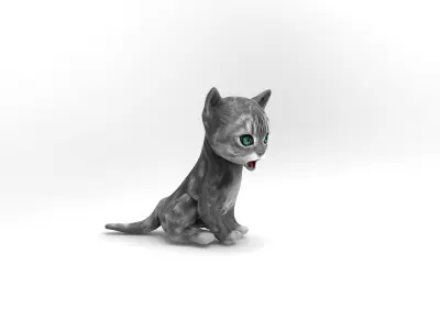 cute cat gray animated 3D model Low-poly 3D model