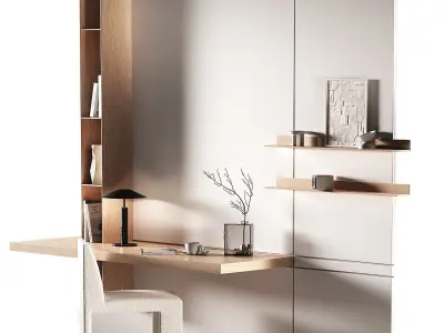 Workplace Minimal home office furniture Chair desk rack shelving 3D model