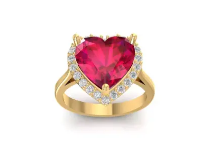Heart Ruby Diamond Halo Ring 3D Model 1498 3D print model