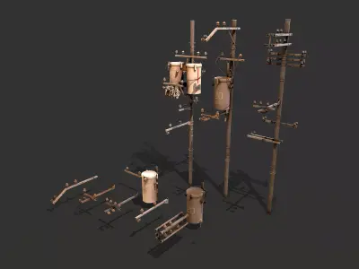 Electric poles Low-poly 3D model