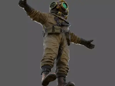 Realistic Vintage Diver Character  PBR Textured Game-Ready Low-poly 3D model