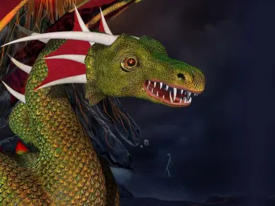 Dragon floating on a volcanic rock Low-poly 3D model