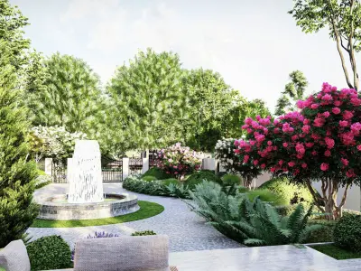 3D Exterior Scene 3D model design garden and landscape 3D model