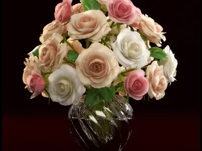 Roses in vase 3D model