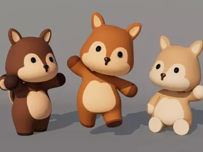 Rigged Cartoon Squirrel Low-poly 3D model