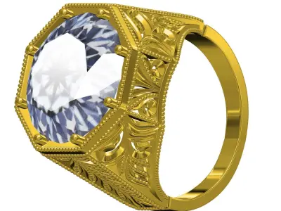 Single Stone Art Deco Engagement Ring 3D print model