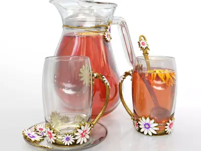 Handmade tea set with carafe 3D model